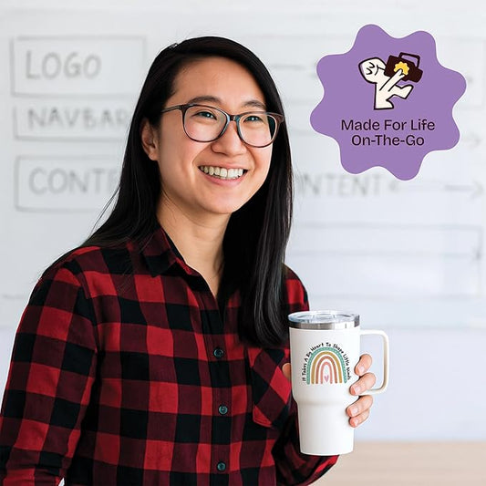 KLUBI It Takes a Big Heart to Shape Little Minds Tumbler With Handle And Straw 20 Ounce Teacher Appreciation Gifts for Women Thank You Gifts for Women Nanny Gift Travel Mug Preschool Teacher Gift