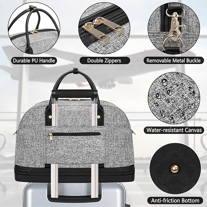 Weekender Bag for Women Canvas Overnight Bag Large Travel Tote Bag Carry on Shoulder Duffle Bag With Shoe Compartment,Perfect for Travel/Daily Use/Birthday Gift …