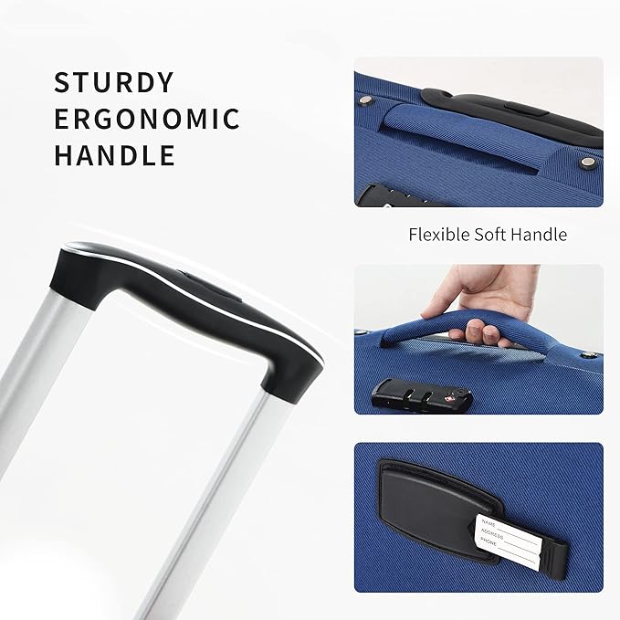 Merax Softside Luggage Set Softshell Lightweight 3 Piece Spinner Suitcase with Duffel Bag Expandable Upright Travel Luggage 22" 26" 30",Navy Blue