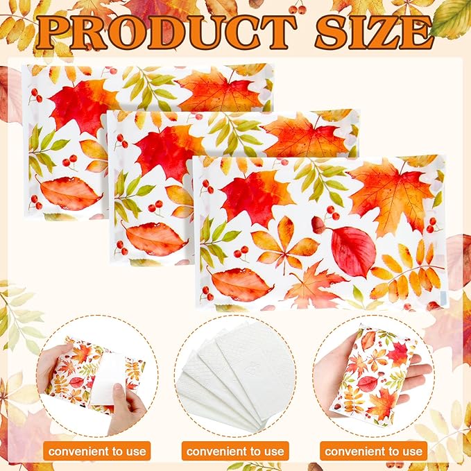 PerKoop 100 Packs Travel Size Tissues Disposable Pocket Facial Tissues Bulk for Travel Wedding Guest School Wallet Purse Home Supplies, 1000 Sheets 3 Ply(Fall Leaf)