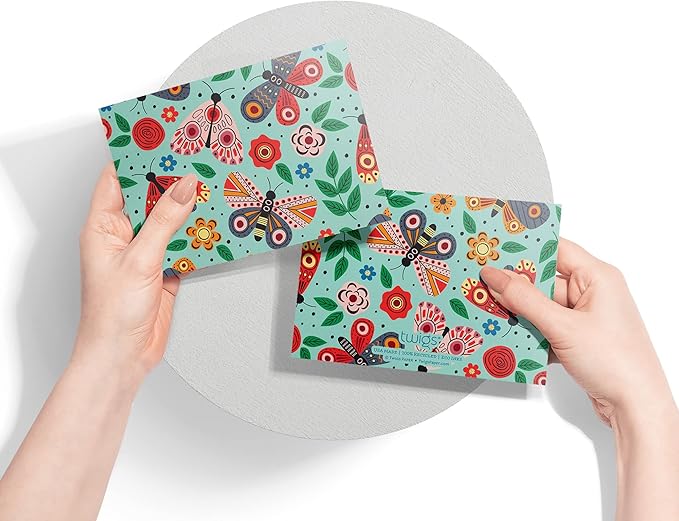 Twigs Paper - Assorted Cute Butterfly Greeting Cards - Stationery Cards with Envelopes - Thank You Card - Blank Note Cards - Greeting Cards for All Occasions - Made in USA (5.5 x 4.25, Set of 12)