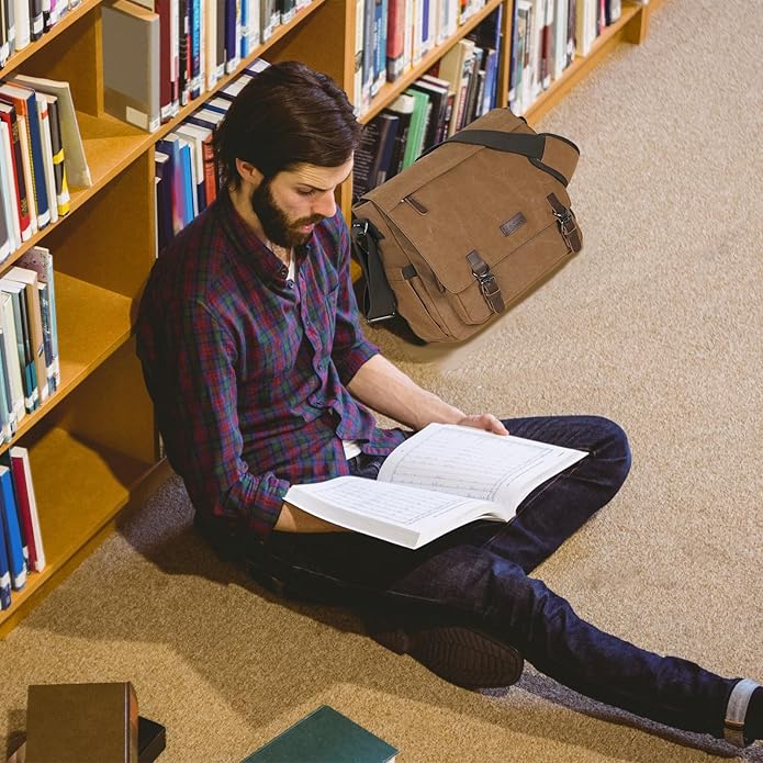 Canvas Messenger Bag for Men Women,Travel Satchel Shoulder bag 15.6 Inch Laptop Bag briefcase Business