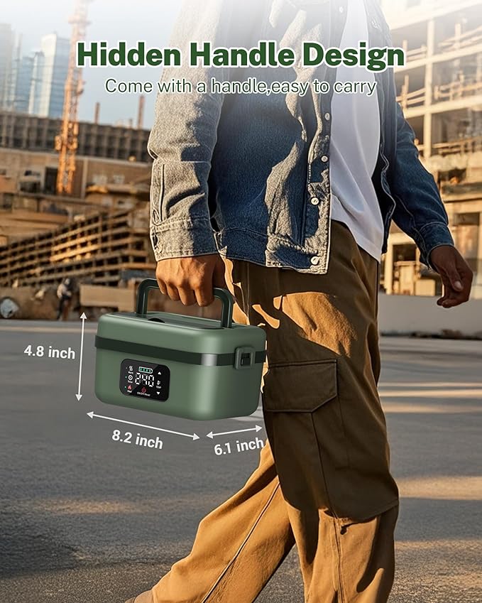 ODSD Cordless Electric Lunch Box for Adults, 16000mAh Rechargeable Self-Heating Lunch Box Food Warmer with Timer & Adjustable Heating, 34oz/1L Container with Insulated Bag for Office Car Outdoor