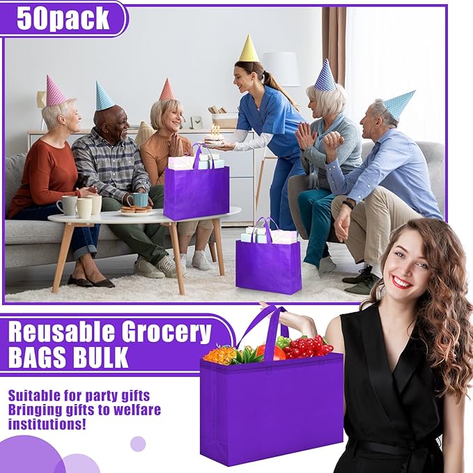 Windyun Reusable Grocery Bags Large Non Woven Shopping Bags with Handles Foldable Portable Tote Bulk, 16x6x12 Inch