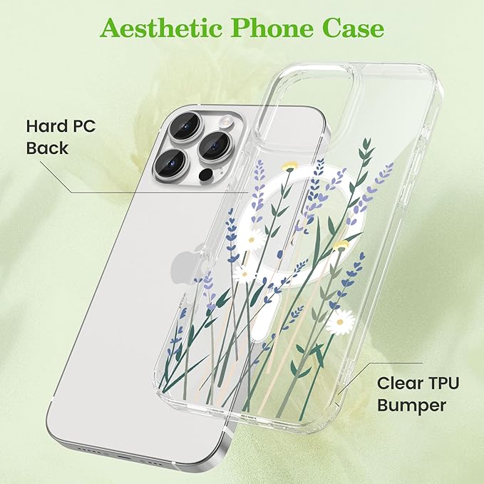 ZTOFERA for iPhone 13 Pro Magnetic Case Compatible with Magsafe,Aesthetic Floral Pattern Design Cute for Girl Women,Anti-Drop Protective Hard Phone Cover for iPhone 13 Pro-Lavender