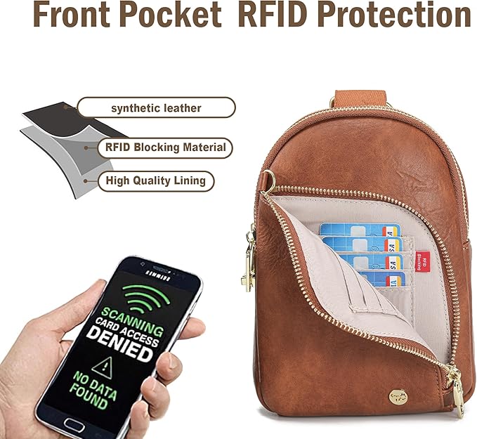 INICAT RFID Blocking Sling Bag Leather Crossbody Bags for Women Fanny Pack Cross Body for Woman Chest Bag for Travel 1.9L