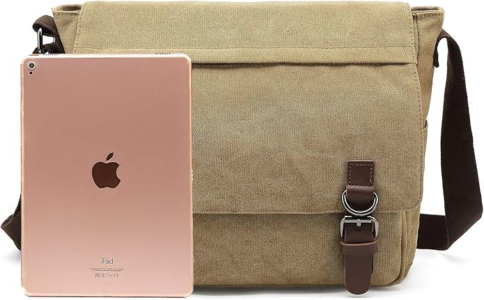 Sechunk Canvas Vintage Messenger Bag Shoulder bag Leather Large Travel Crossbody bags for men women 15inch Laptop