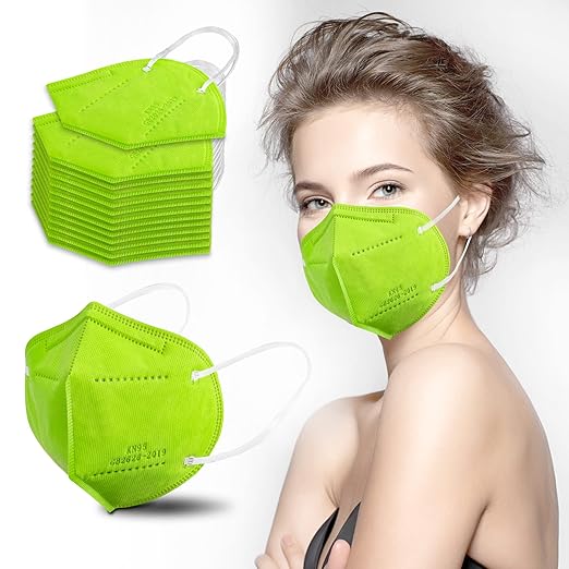 Akgk KN95 Face Mask 50 PCS, Breathable Protection 5-Ply Green Masks, Cup Dust Safety