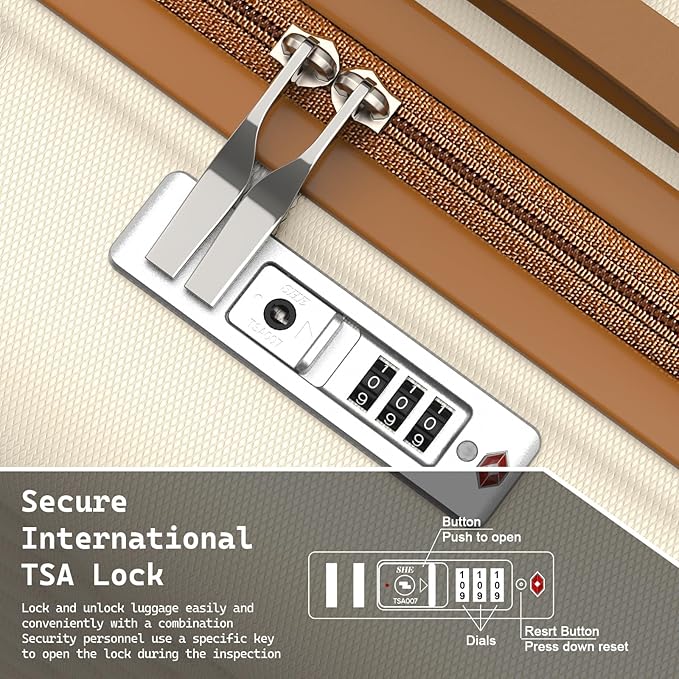 Melalenia Luggage Sets 3 Piece with Duffel Bag, Hard Shell Carry on Suitcase with Spinner Wheels and TSA Lock, Travel Lightweight Luggage Set for Women, Beige Brown