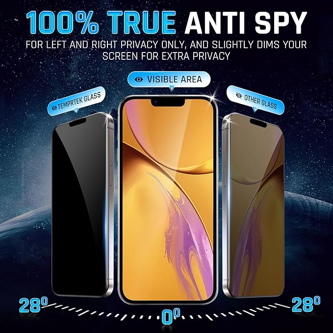 TEMPRTEK+ 2 Pack for iPhone 16 Pro Privacy Screen Protector Privacy 9H Military Grade Scratch Fingerprint Resistance Anti-Glare Shatterproof Tempered Glass Anti-Spy Easy Installation Bubble Free