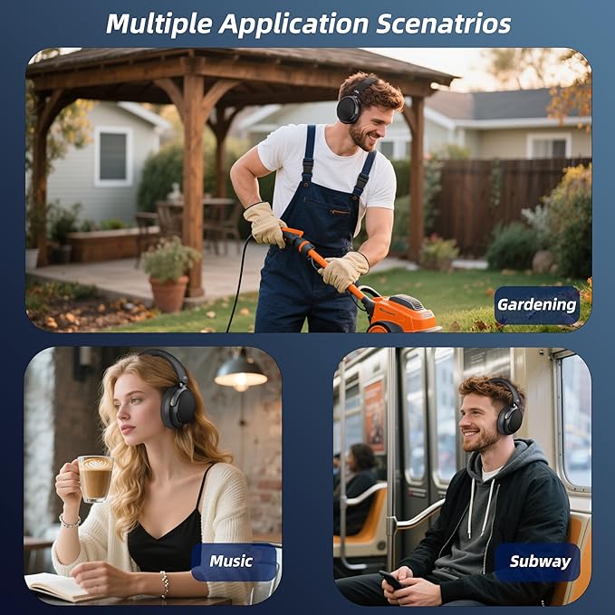 FunHub Active Noise Cancelling Headphones,Wireless Headphones BT 6.0 with Transparent Mode,Hi-Res Audio,Deep Bass,160H Playtime Foldable Storage Over Ear Headset for Gaming/Work/Travel-Black