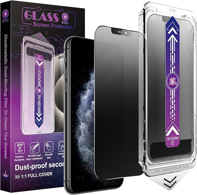 CHISHA 2-Pack Matte Privacy Screen Protector for iPhone 11 Pro and iPhone XS and iPhone X 5.8-Inch, Auto Dust Removal, No Bubbles,Anti-Spy Tempered Glass Film, Easy Installation