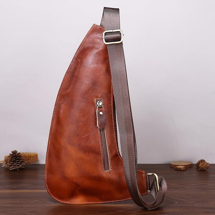 Genuine Leather Sling Bag for Men Women Backpack Chest Shoulder Satchel Crossbody Bags Casual Outdoor Daypack