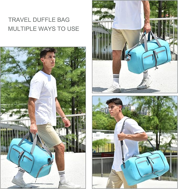 Dimayar 85L Travel Duffle Bag for Men Women - Foldable Duffel Bag with Shoes Compartment - Overnight Bags Waterproof & Tear Resistant(Mint Green)