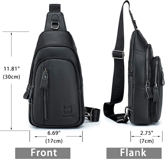 LUKZIJAES Genuine Leather Sling Bag for Men