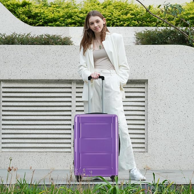 Merax Luggage Set 2 Piece Suitcase Sets with Spinner Wheel,Lightweight Hardside Expandable Travel Laggage with TSA Lock,Suitcase with Travel Bag(20"/24",Purple)