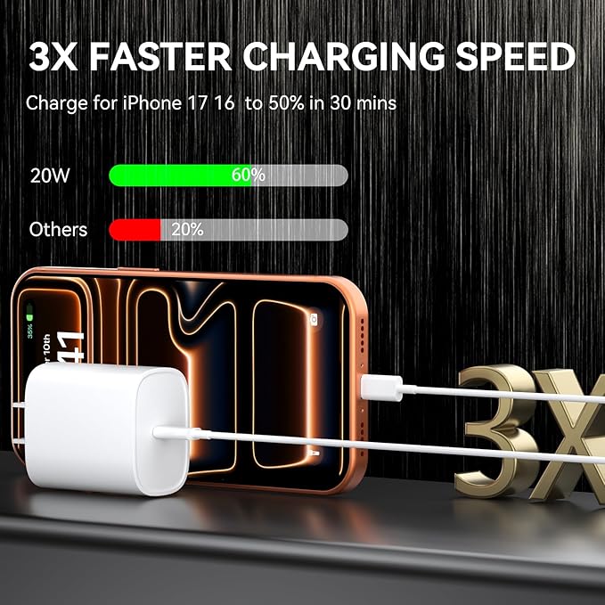 iPhone 17 16 15 Pro Max Charger Fast Charging, 10 FT iPhone 17 Charging Cord Long USB C 10FT Cable with 20W PD Fast iPhone 17 Pro Max Chargers Block for Apple iPhone 17/17 Pro Max/17 Air/16/15, iPad