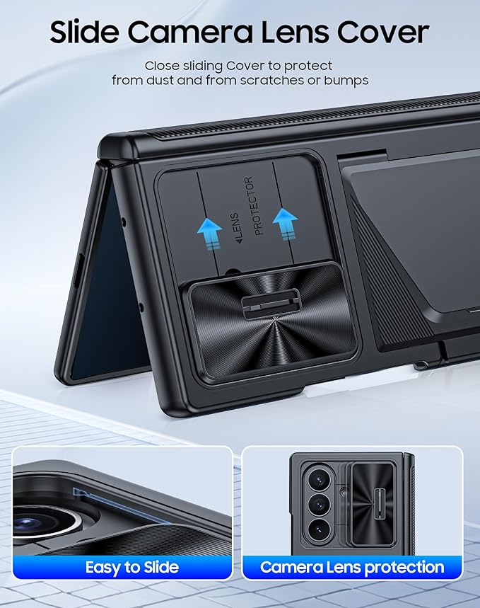 for Samsung Galaxy Z Fold 7 Case with Card Holder RFID Blocking [Privacy Screen Protector ] [Slide Lens Cover] [Hinge Protection] Shockproof Protective Phone Wallet Case for Z Fold 7 (Black)