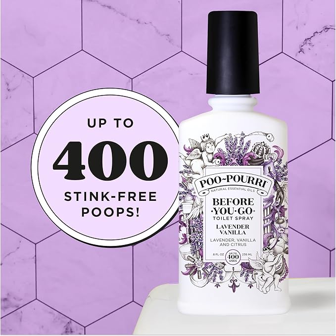 Poo-Pourri Before-You-Go 8oz Air & Toilet Freshener Lavender Vanilla Spray – Instantly Works to Trap Bathroom Odor – Plant Based Ingredients & Essential Oils – with Lavender, Vanilla & Citrus