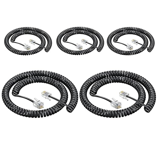 Telephone Handset Cord,Coiled Wire 8Ft Uncoiled / 1.4Ft Coiled Landline Phone Handset Cable RJ9 4P4C Telephone Accessory (5 Pack Cord)