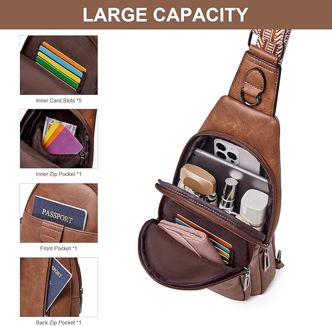 Womens Sling Bag Crossbody Bags for Women Vegan Leather Sling Backpack Daypack Fanny Pack Crossbody Purse Travel