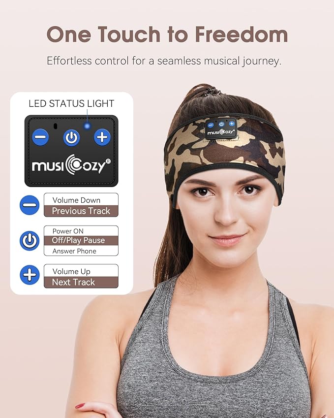 MUSICOZY Sleep Headphones Bluetooth 5.4 Headband, Sports Wireless Earphones Sweat Resistant Earbuds Sleeping Headphone with Ultra-Thin HD Stereo Speaker for Workout Running Cool Gadgets