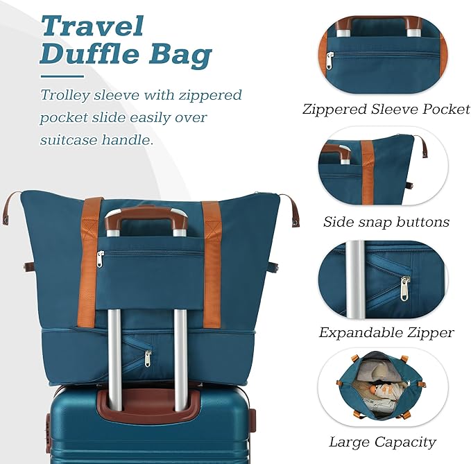 Merax Suitcase Set 24 inches Expandable Luggage with TSA Lock Spinner Wheels Hardshell Lightweight Vintage Luggage with Travel Bag,Blue