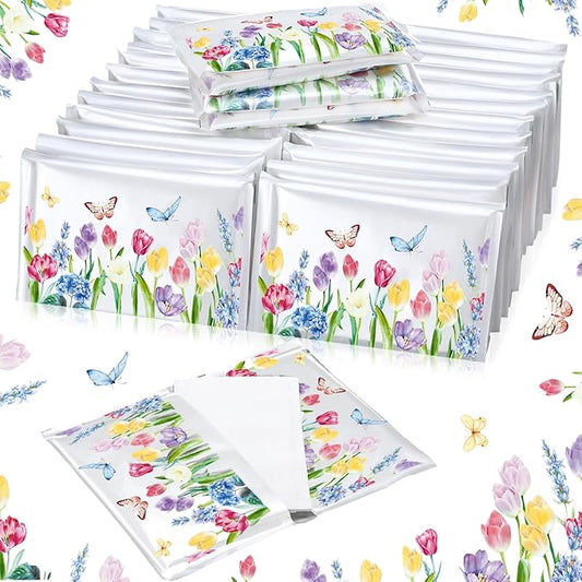 50 Pack Summer Tulips Floral Pocket Tissues Individual Packs Bulk 3 Ply Tulips Flower Wallet Travel Facial Tissues for Summer Wedding Party Supplies