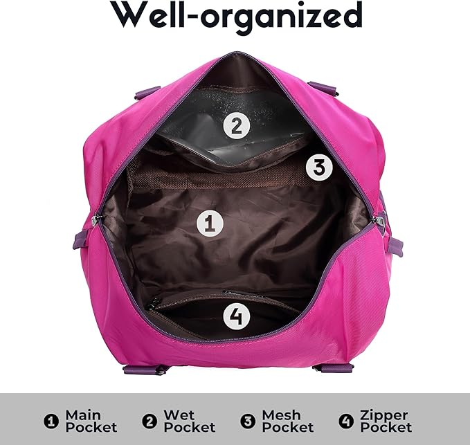 SUNNY BIRD Duffel with Utility Pouch, 40L Weekender Overnight Bag with Shoe Compartment for Travel and Sports (Purple)