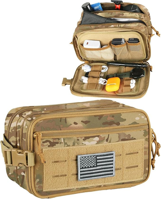 DBTAC Tactical Toiletry Bag w/Electronic Organizer Compartment | Dry/Wet Separate Hygiene Bag, Expanded Travel Dopp Kit Shaving Kit Travel shower Bag for Men (CP Camo)
