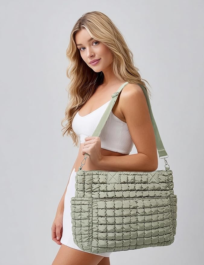 Yarnic Large Puffer Tote Bag for Women, Lightweight 21L Bag with 7 Pockets for School, Travel, Work, Gym Overnight Use