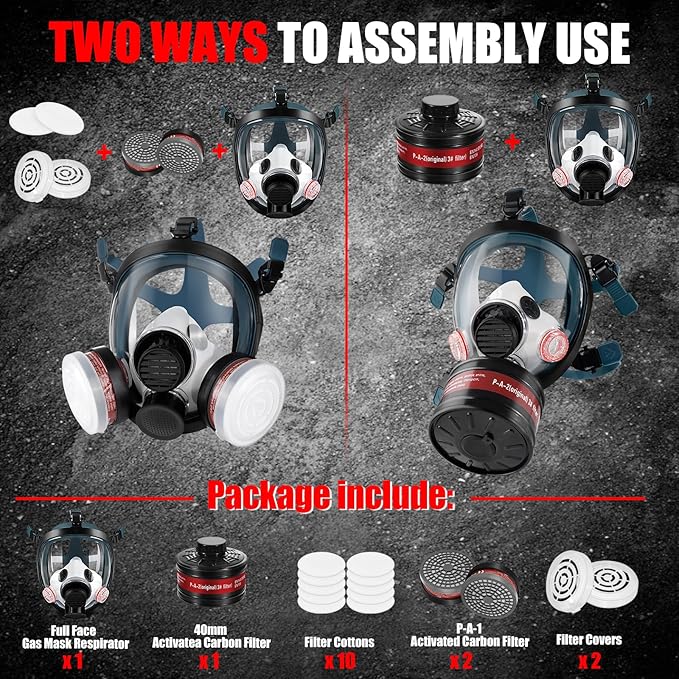 Gas Masks - Gas Masks Survival Nuclear and Chemical with 40mm Activated Carbon Filter&6001CN Filters for Chemical