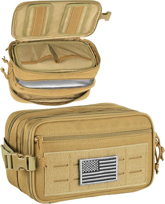 DBTAC Tactical Toiletry Bag w/Electronic Organizer Compartment | Dry/Wet Separate Hygiene Bag, Expanded Travel Dopp Kit Shaving Kit Travel shower Bag for Men (Tan)