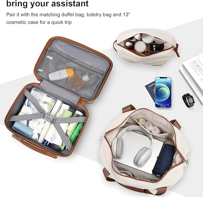 Joyway Luggage Set 3 Piece Suitcase Sets with Spinner Wheel,Hardside Expandable Travel Laggage with TSA Lock (13/20/24/28 White brown