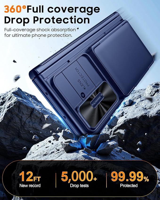 CENMASO for Samsung Galaxy Z Fold 7 Case with Card Holder [RFID Blocking] Camera Cover, Hinge Protection, Hidden Kickstand, Screen Protector, Slim Shockproof Phone Case for Galaxy Z Fold 7-Blue