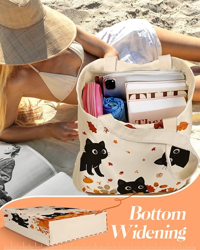 2 Pack Canvas Tote Bag - with Makeup Pouch Aesthetic Cute Women Reusable Canvas Bag for Shopping, Work, Travel