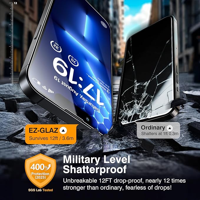 EZ-GLAZ- 4 Pack for iPhone 13 Screen Protector [6.1"] With 2 Pack Camera Lens Protector, 9H+ Hardness 12FT Military Grade Shatterproof Scratch Resistant Durable Tempered Glass Film with Flawless Fit Kit, HD Clear