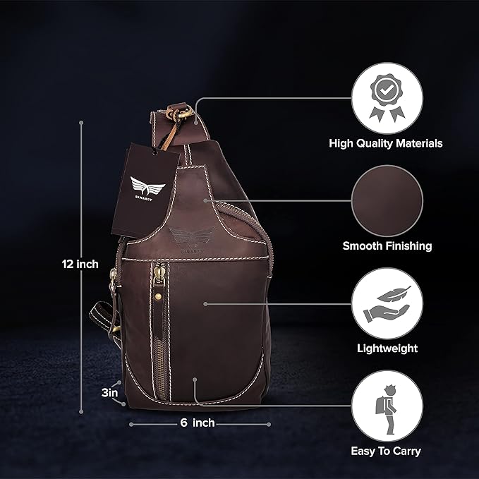 Leather Cross-body Sling Bag Casual Daypack Backpack Chest Shoulder Multi-Purpose Timeless Design Small Men (Dark Brown)