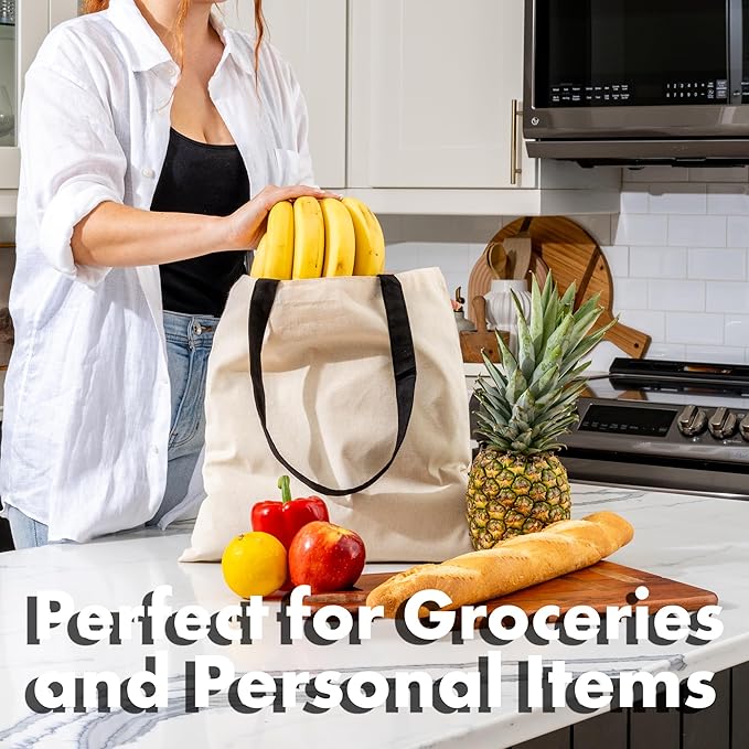 Carrywell |Not Made In China| 24 Pack Cotton Tote Bags, Lightweight Reusable Grocery Shopping Bag, Blank Bulk Cloth Totes with Handles, Great For Custom Screen Print and Gifts (15"x16")