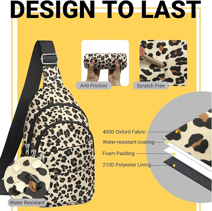 Crossbody Bags for Women, Sling Bag for Men, Small Hiking Backpack Anti Theft Lightweight for Outdoors Travel (L, Leopard)