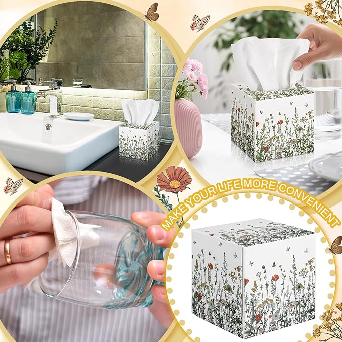 12 Pack Spring Facial Tissues Cube Face Boxes 600 Sheets 3 Ply Small Square Tissues Bulk for Spring Summer Car Bedroom Supplies(Wildflowers)