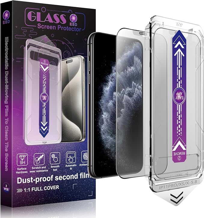 2 Pack Matte Screen Protector for iPhone 11 Pro and iPhone xs and iPhone x 5.8-Inch Auto Dust Removal, No Bubbles, Tempered Glass Film, Easy Installation
