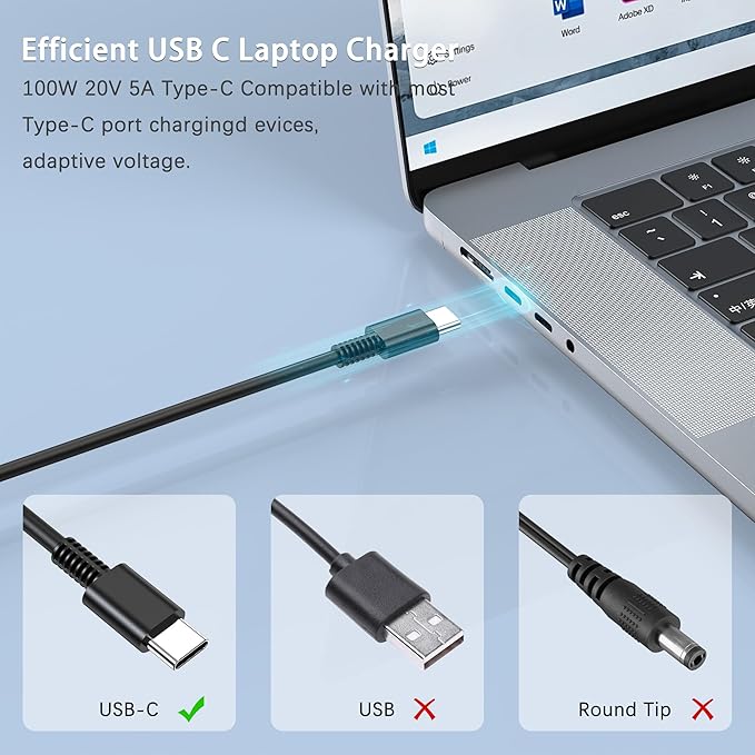 100W USB C Charger Fast Universal Laptop Charger, Compatible with Lenovo, Mac Book Pro/Air 16, 15, 14, 13 Inch, Lenovo ThinkPad, HP, Dell, Asus, Acer, Google Series Type C Power Cord