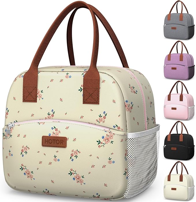 HOTOR Lunch Bag for Women & Men - Wear-Resistant & Leak-Proof Insulated Lunch Box with Large Capacity, Multi-Functional Cooler Bag for Office, Picnic, Blossom Beige, 12L, 12.20" x 6.30" x 10.20"