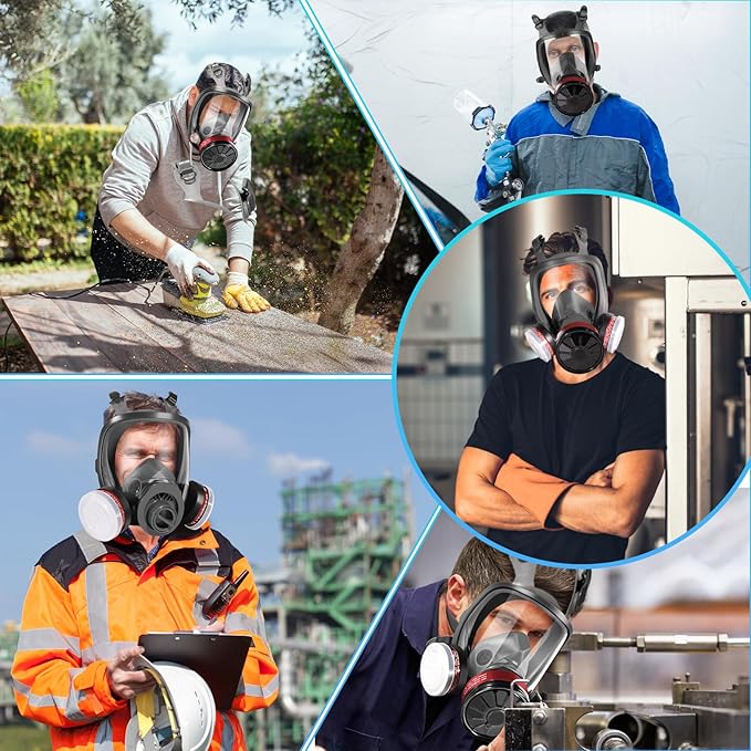 Full Face Gas Respirator Mask - Gas Masks Survival Nuclear and Chemical with Activated Carbon Filters