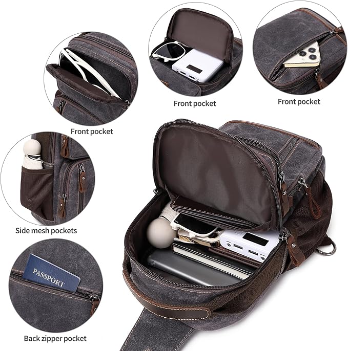 BOVIP Sling Bag for Men - Crossbody Chest Shoulder Bag Waterproof Waxed Canvas Sling Backpack Casual Daypack