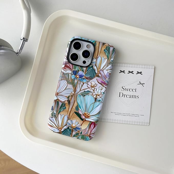 QLTYPRI Flower Case for iPhone 16 Pro Max, Aesthetic Cute Floral Phone Case for Girls Women, Protective Hybrid 2-Layer Hard Shell Silicone Cover Durable Shockproof Phone Cover - Bloom Flower