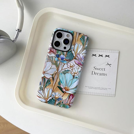 QLTYPRI Flower Case for iPhone 16 Pro Max, Aesthetic Cute Floral Phone Case for Girls Women, Protective Hybrid 2-Layer Hard Shell Silicone Cover Durable Shockproof Phone Cover - Bloom Flower