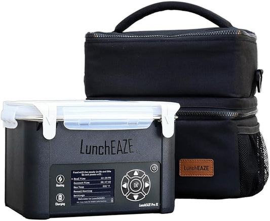 LunchEAZE XL Cordless Heated & Electric Lunch Box – Battery-Powered, 6-Cup Capacity, 220°F, Automatic Scheduled Heating, Insulated Bag for Hot Meals Anywhere
