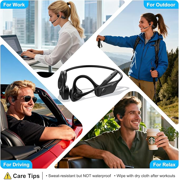 Smof Open-Ear Headphones with Mic, Bluetooth Headphones with Microphone Bluetooth 5.1 Wireless Headset with Noise-Canceling Mic and Mute Function for Online Meeting Driving-Not Bone Conduction